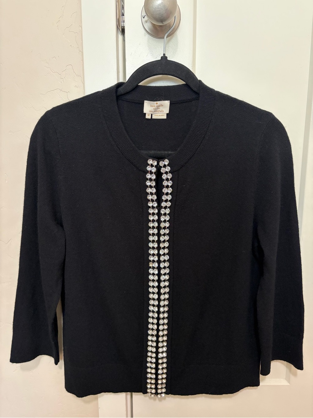 Kate Spade Embellished Cardigan Steal the Spotlight Wool Blend Black Size M